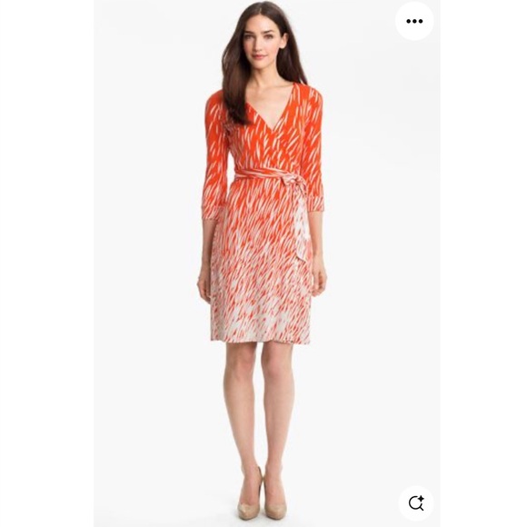 open lace back dress DIANE VON FURSTENBERG Size 4 Orange & Cream Silk Floral Wrap Dress main image 1